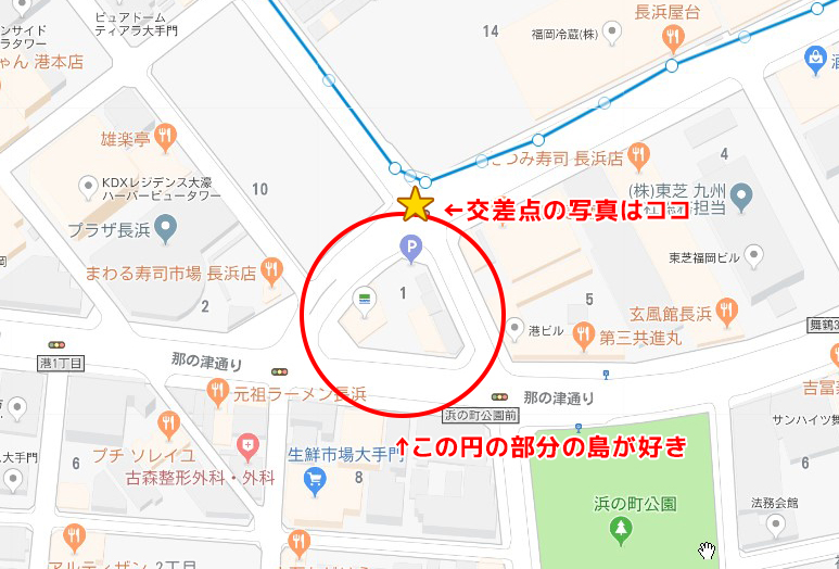 長浜交差点付近のマップ