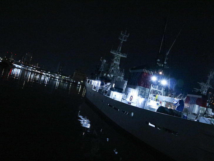 癒される異空間「深夜の須崎ふ頭」を散歩：停留中の船