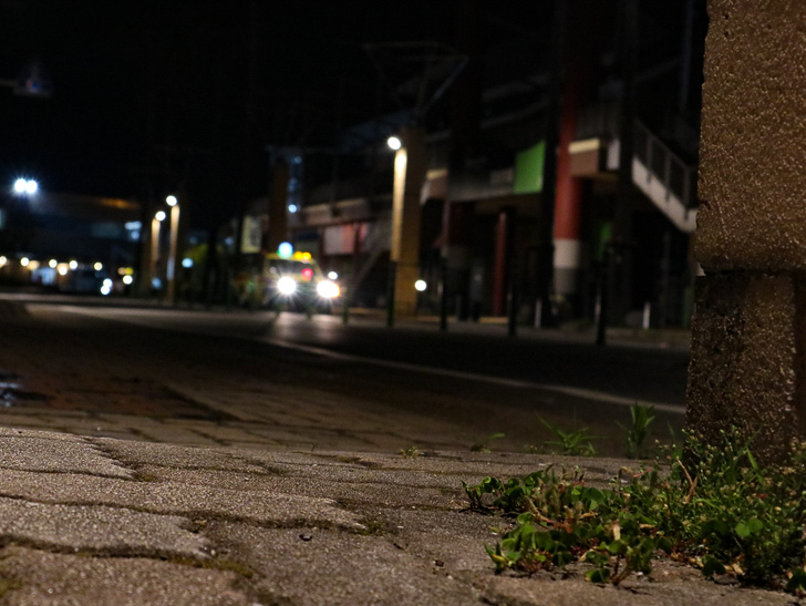 【ベイサイドプレイス博多（深夜）】やっぱり夜の海は良い： ローアングルで撮った地面とタクシー