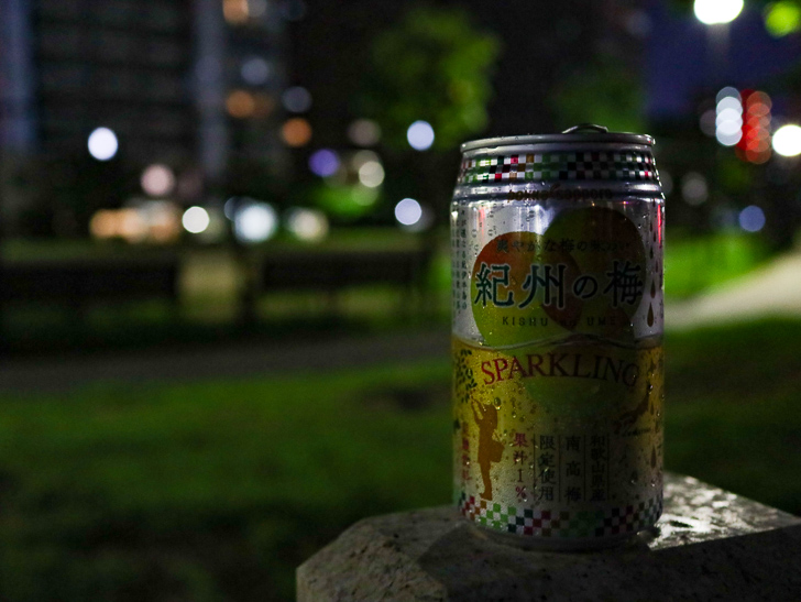 先ほど買った「紀州の梅 スパークリング」を飲みます