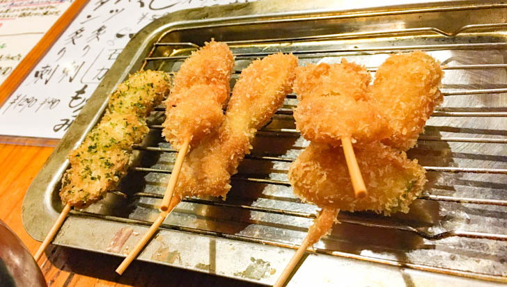 串カツ（左から「ササミ×1」「鶏カツ×3」「カボチャ×1」