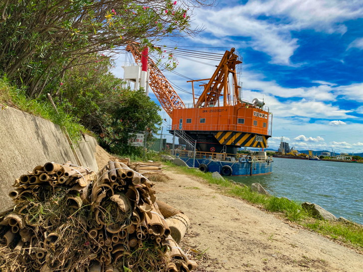 竹、海、クレーン