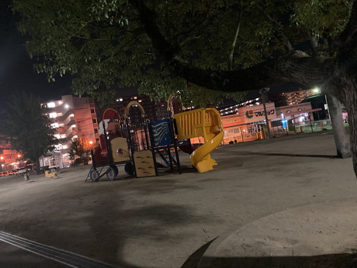 【吉塚緑地】博多区吉塚にある公園にド深夜に行ってきた 子供向けの遊具