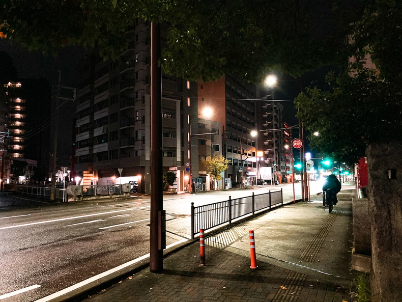 【南区野間】「野間緑地」小さいレンガ調の休憩スポット 深夜の大池通り
