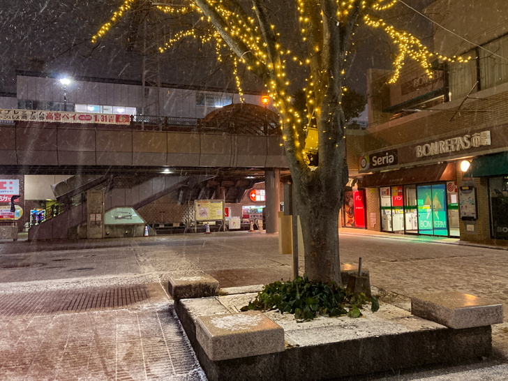 【南区】「高宮駅西口」を大寒波の中散歩【積雪】 クリスマスのイルミネーションがまだ残っている